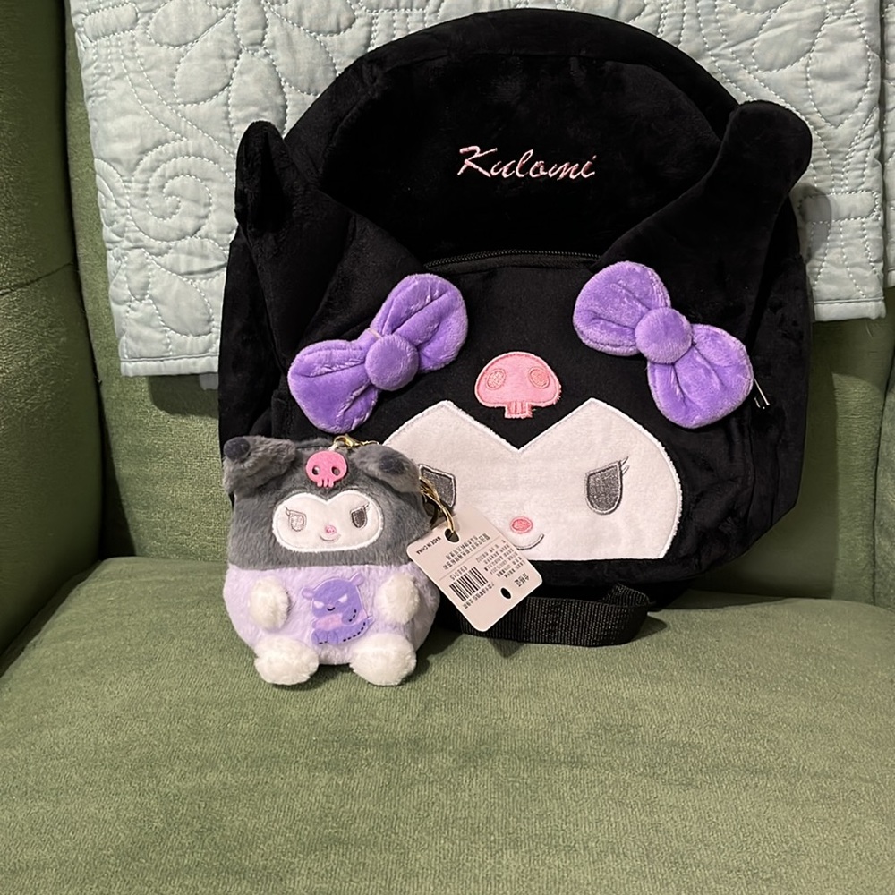 Sanrio Kuromi Plush Bag Backpack + Coin Purse 10.23 x 8.66 x 4.33 in - brand new